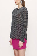 Black White Elastic cuff blouse 19907