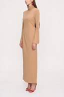 Beige High neck long dress 94008