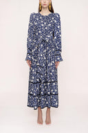 Navy Blue Velvet piping detailed dress 94012