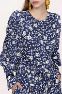 Navy Blue Velvet piping detailed dress 94012