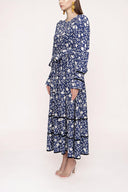 Navy Blue Velvet piping detailed dress 94012