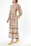 Ecru Brown Velvet piping detailed dress 94012