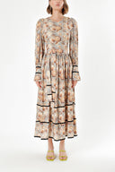 Ecru Brown Velvet piping detailed dress 94012