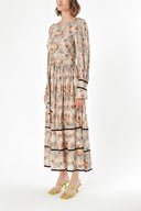 Ecru Brown Velvet piping detailed dress 94012