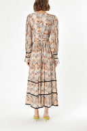 Ecru Brown Velvet piping detailed dress 94012