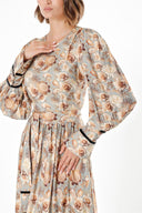 Ecru Brown Velvet piping detailed dress 94012