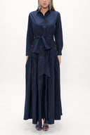 Navy Blue Pleated maxi taffeta dress 94018