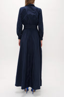 Navy Blue Pleated maxi taffeta dress 94018