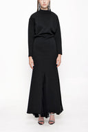 Black Turtleneck chiffon combination long dress 94022