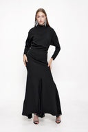 Black Turtleneck chiffon combination long dress 94022