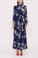 Blue high neck wide cut long dress 94025