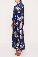 Blue high neck wide cut long dress 94025