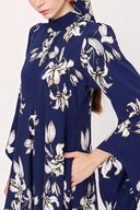 Blue high neck wide cut long dress 94025