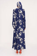Blue high neck wide cut long dress 94025