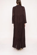 Brown Ecru Pleated wide cut dress 94027