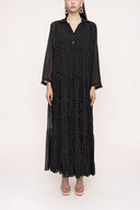 Black Beige Pleated wide cut dress 94027