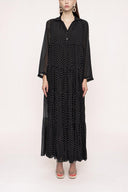 Black Beige Pleated wide cut dress 94027