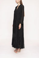 Black Beige Pleated wide cut dress 94027