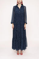 Navy Blue Ecru Pleated wide cut dress 94027