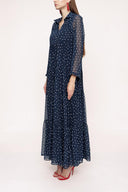 Navy Blue Ecru Pleated wide cut dress 94027