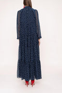 Navy Blue Ecru Pleated wide cut dress 94027