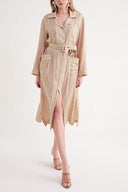 Beige Shirt dress with piping and belt 94029