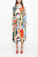 Patterned Shirt dress with piping and belt 94029