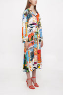 Patterned Shirt dress with piping and belt 94029