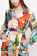 Patterned Shirt dress with piping and belt 94029