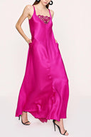Fuchsia Pink Lace details viscose dress 94030