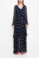 Navy Blue Pleated wide cut dress 94037