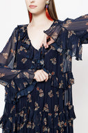 Navy Blue Pleated wide cut dress 94037