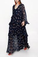 Navy Blue Pleated wide cut dress 94037