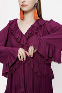 Burgundy Pleated wide cut dress 94037