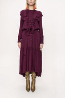 Burgundy Pleated long dress 94042