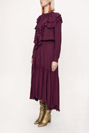 Burgundy Pleated long dress 94042