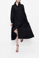 Black Pleated wide cut shirt dress 94052