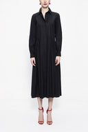 Black Pleated wide cut shirt dress 94052