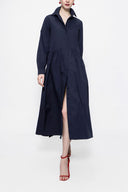 Navy Blue Pleated wide cut shirt dress 94052