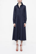 Navy Blue Pleated wide cut shirt dress 94052