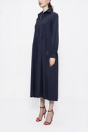 Navy Blue Pleated wide cut shirt dress 94052