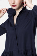 Navy Blue Pleated wide cut shirt dress 94052