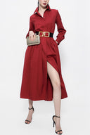 Burgundy Pleated wide cut shirt dress 94052