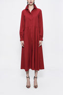 Burgundy Pleated wide cut shirt dress 94052