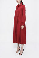 Burgundy Pleated wide cut shirt dress 94052
