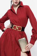 Burgundy Pleated wide cut shirt dress 94052