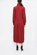 Burgundy Pleated wide cut shirt dress 94052