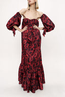 Patterned Strapless patterned balloon sleeve dress 94053