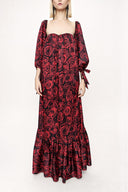 Patterned Strapless patterned balloon sleeve dress 94053