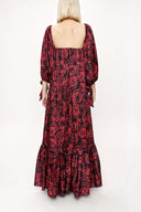 Patterned Strapless patterned balloon sleeve dress 94053